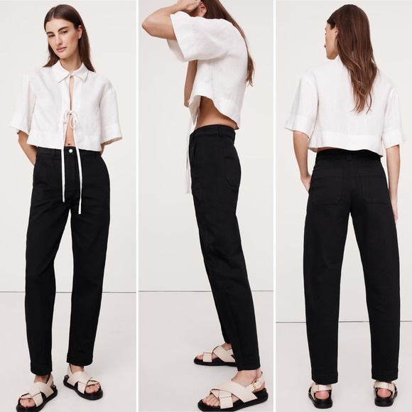 NWT Banana Republic The Weekender Slim Barrel Pant Sz 12 Black Pockets High Rise - Picture 2 of 12